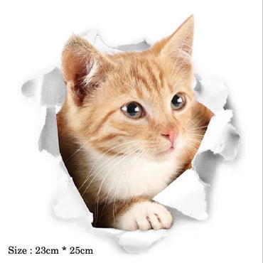 3D Cat Wall Stickers Self-Adhesive Vinyl Mural for Bathroom and Living Room Decor (Online Order Only)