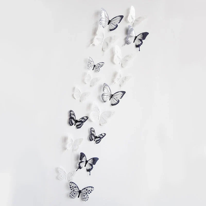 3D Crystal Butterfly Wall Stickers - Black & White, 18 Pcs, Living Room & Bedroom Decor (Online Order Only)