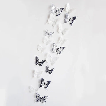 3D Crystal Butterfly Wall Stickers - Black & White, 18 Pcs, Living Room & Bedroom Decor (Online Order Only)