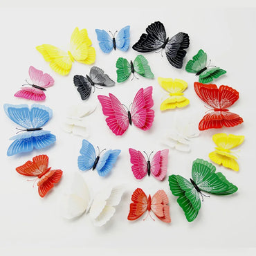 12pcs 3D Butterfly Wall Stickers - Double Layer, Solid Colors, Magnetic Decor (Online Order Only)