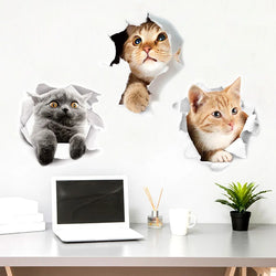 3D Cat Wall Stickers Self-Adhesive Vinyl Mural for Bathroom and Living Room Decor (Online Order Only)