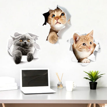 3D Cat Wall Stickers Self-Adhesive Vinyl Mural for Bathroom and Living Room Decor (Online Order Only)
