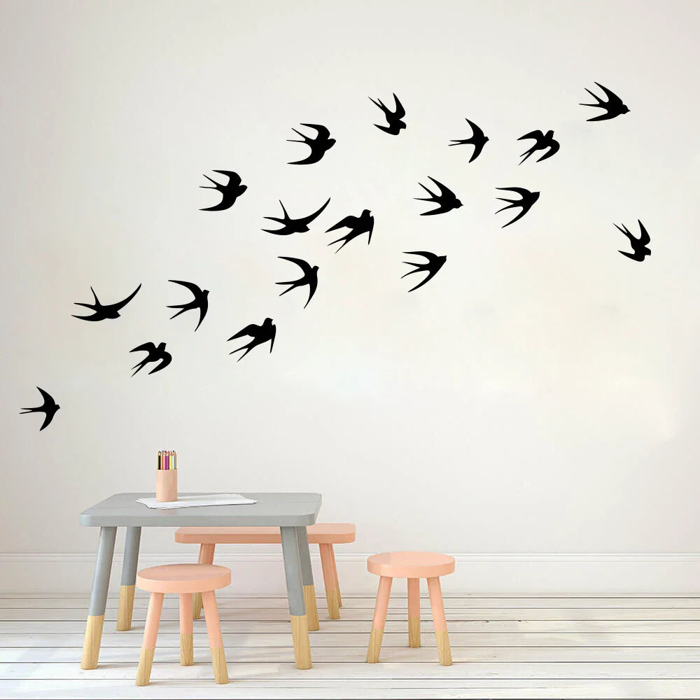 Flying Swallows Wall Sticker Set - 18 Bird Decals for Kids Room Nursery Decor (ONLINE ORDER ONLY)