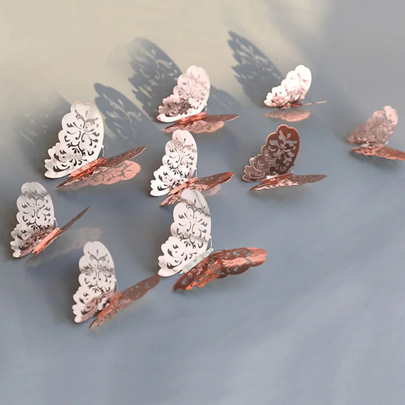 12Pcs Rose Gold 3D Butterfly Wall Stickers Home Decor (Online Order Only)