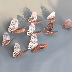 12Pcs Rose Gold 3D Butterfly Wall Stickers Home Decor (Online Order Only)