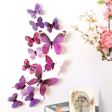 3D Butterfly Wall Stickers - 12Pcs PVC Self-Adhesive Home Decor Decals (Online Order Only)