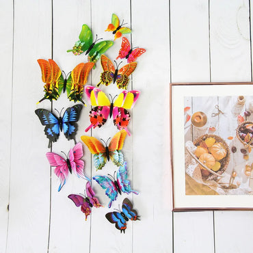 12Pcs 3D Double Layer Butterfly Wall Stickers Home Decor Fridge Magnets (ONLINE ORDER ONLY)