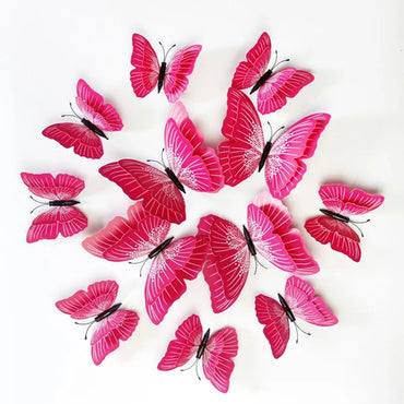 12pcs 3D Butterfly Wall Stickers - Double Layer, Solid Colors, Magnetic Decor (Online Order Only)