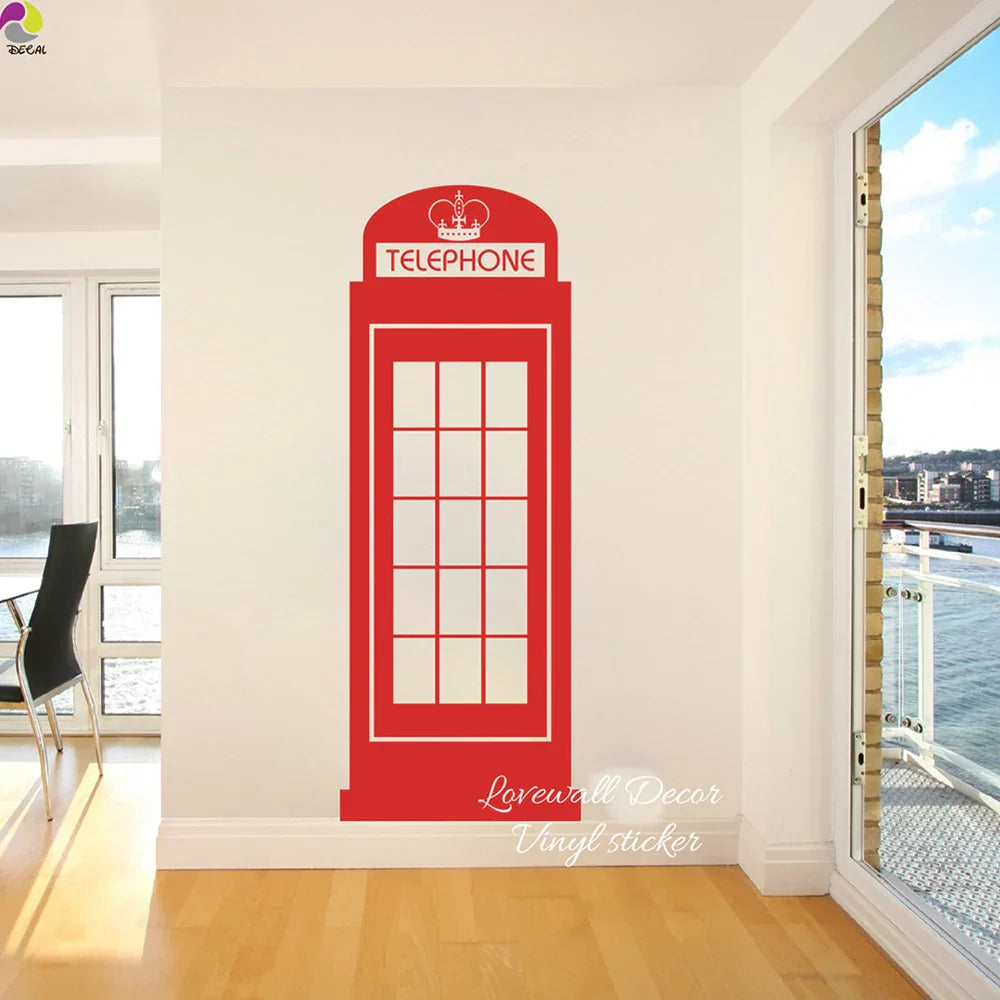 Large London Telephone Box Wall Sticker - Retro UK Phone Box Vinyl Decor Mural (ONLINE ORDER ONLY)