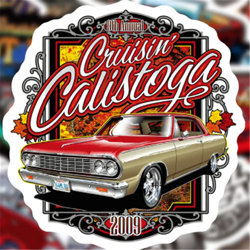 10/50/100PCS Modified Retro Classic Car Stickers Cool Laptop Guitar Luggage Waterproof Graffiti Sticker Decal Kid Classic Toys (ONLINE ORDER ONLY)