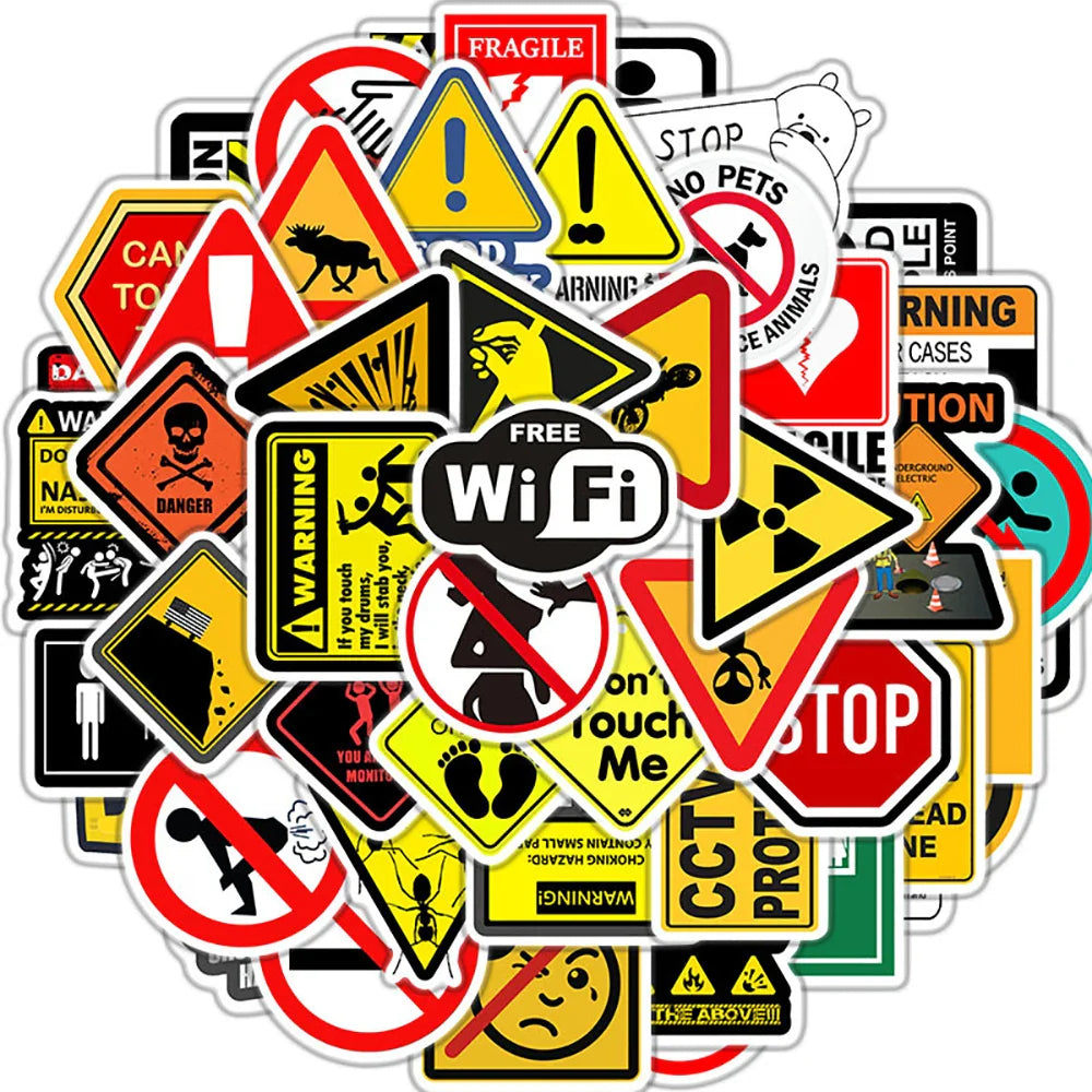 Warning Stickers Decals for Skateboard Fridge Guitar Laptop Motorcycle Toy (ONLINE ORDER ONLY)