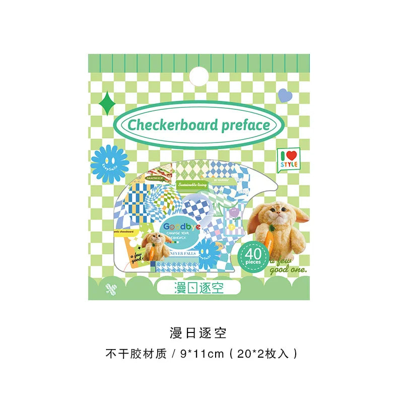 40Pcs Retro Grid Animals Decorative Stickers Scrapbooking Stick Label Diary Album Stickers Kawaii Stationery Cell Phone Stickers (ONLINE ORDER ONLY)