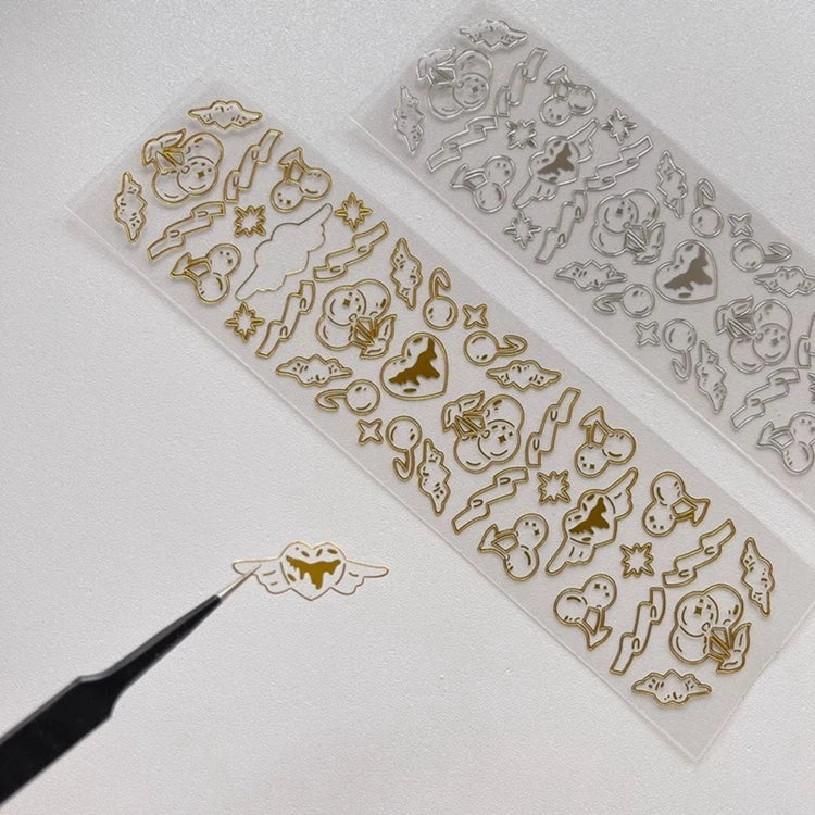 Gold Silver Butterfly Heart Cherry Series Stickers Korea Ins Hand Account Creative DIY Deco Material Stickers Stationery (ONLINE ORDER ONLY)