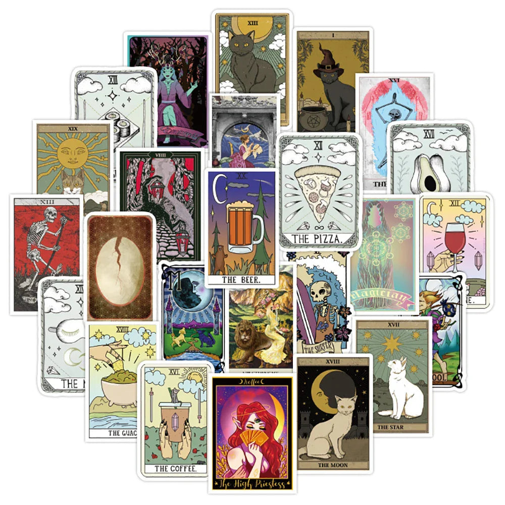 Tarot Card Stickers Set: Skateboard, Fridge, Laptop, Motorcycle, Luggage Decals (ONLINE ORDER ONLY)