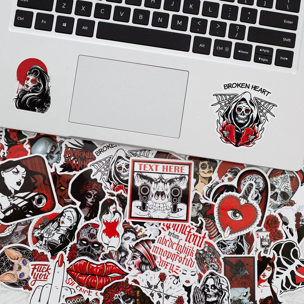 10/30/50pcs Punk Horror Gothic Graffiti Stickers Kids Toy Decals Laptop Phone Luggage Skateboard Car Cool Waterproof Sticker (ONLINE ORDER ONLY)