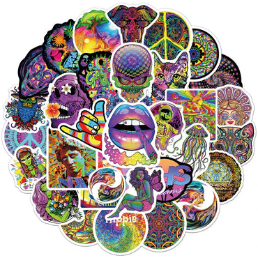 10/30/50PCS Psychedelic Cool Laser Style Fashion Street Art Graffiti Stickers Aesthetic Skateboard Laptop Sticker Decal Kid Toy (ONLINE ORDER ONLY)