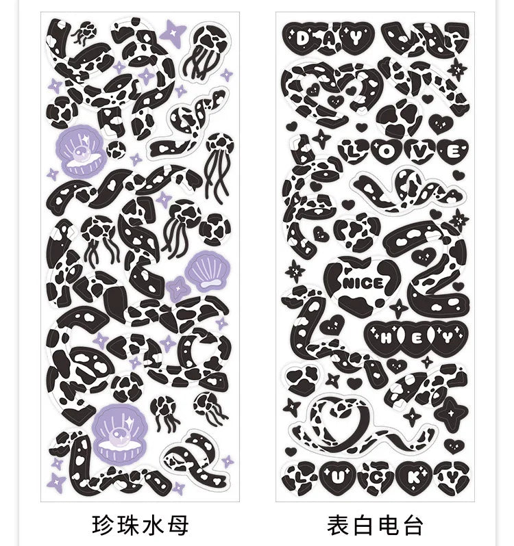Kawaii Black White Cow Ribbon Stickers DIY Craft Scrapbooking Stick Label  Album Journal Planner Stationery Sticker (ONLINE ORDER ONLY)