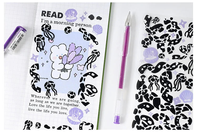 Kawaii Black White Cow Ribbon Stickers DIY Craft Scrapbooking Stick Label  Album Journal Planner Stationery Sticker (ONLINE ORDER ONLY)