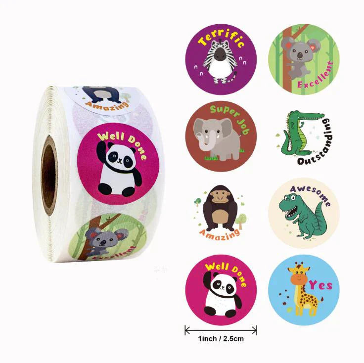 500pcs/roll Reward Stickers Encouragement Stickers for Kids Motivational Stickers with Cute Animals for Students Teachers GYH (ONLINE ORDER ONLY)