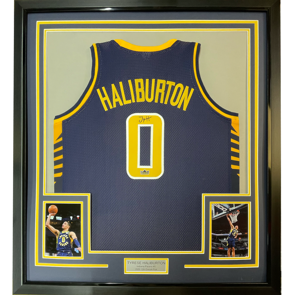 Framed Facsimile Autographed Tyrese Haliburton 35x39 Indiana Blue Reprint Laser Auto Basketball Jersey (ONLINE ORDER ONLY)