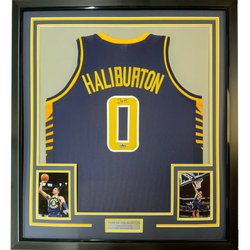 Framed Facsimile Autographed Tyrese Haliburton 35x39 Indiana Blue Reprint Laser Auto Basketball Jersey (ONLINE ORDER ONLY)