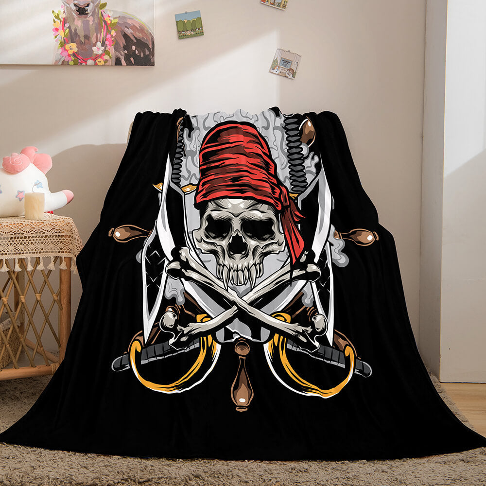 Halloween Horror Skull Flannel Fleece Blanket Skeleton Throw Blanket (Online Order Only)