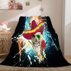 Halloween Horror Skull Flannel Fleece Blanket Skeleton Throw Blanket (Online Order Only)
