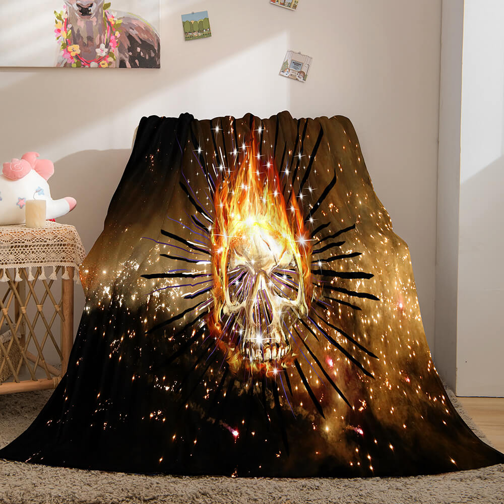 Halloween Horror Skull Flannel Fleece Blanket Skeleton Throw Blanket (Online Order Only)
