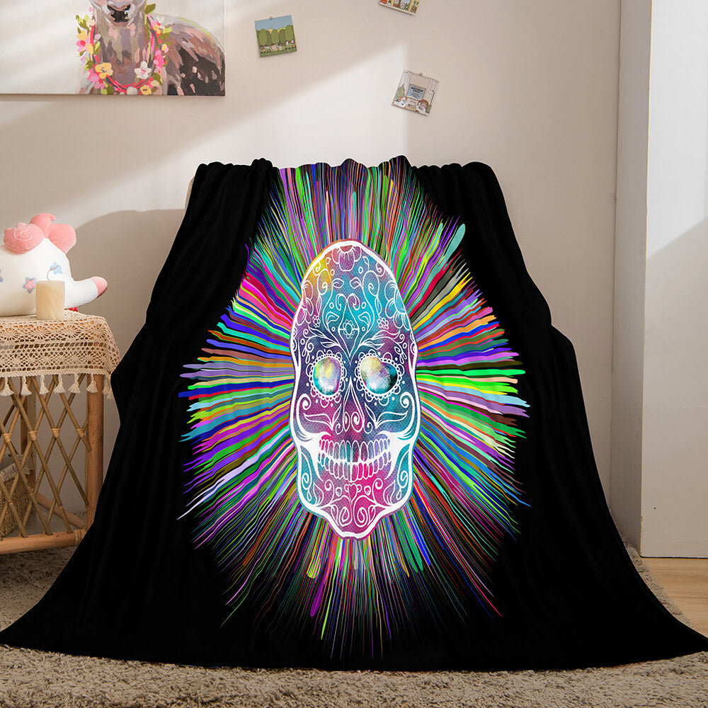 Halloween Horror Skull Flannel Fleece Blanket Skeleton Throw Blanket (Online Order Only)