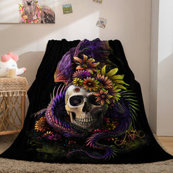 Halloween Horror Skull Flannel Fleece Blanket Skeleton Throw Blanket (Online Order Only)