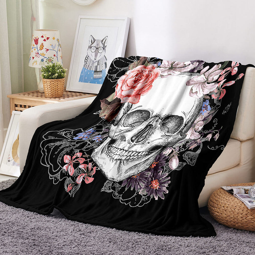 Halloween Scary Skeleton Skull Blanket Flannel Fleece Throw Blanket (Online Order Only)