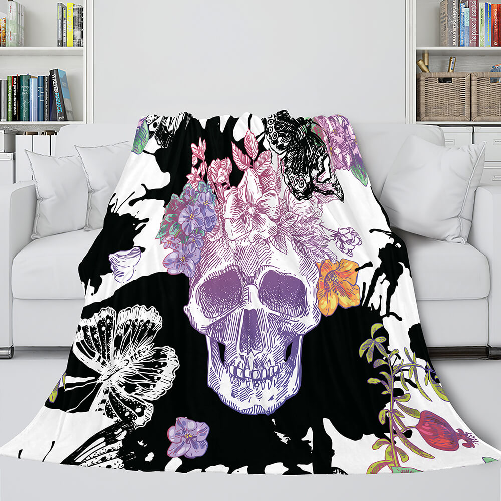 Halloween Skeleton Skull Flannel Blanket Throw Blanket (Online Order Only)