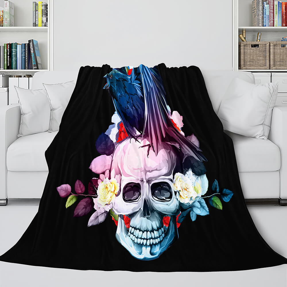 Halloween Skeleton Skull Flannel Blanket Throw Blanket (Online Order Only)
