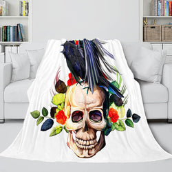 Halloween Skeleton Skull Flannel Blanket Throw Blanket (Online Order Only)