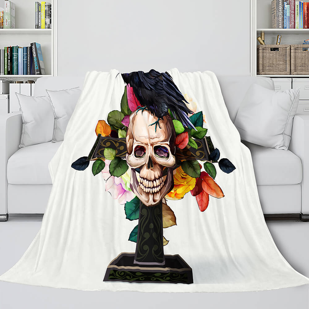 Halloween Skeleton Skull Flannel Blanket Throw Blanket (Online Order Only)