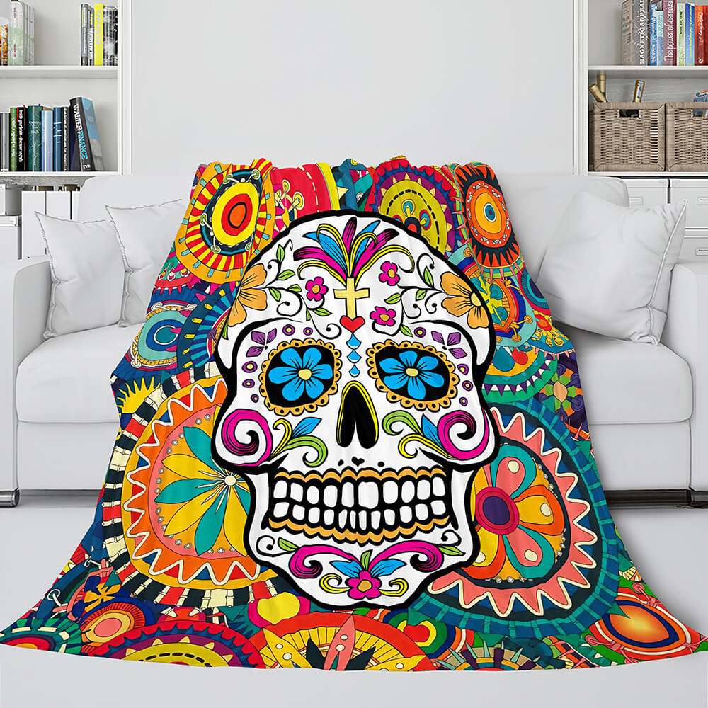 Halloween Skeleton Skull Flannel Blanket Throw Blanket (Online Order Only)