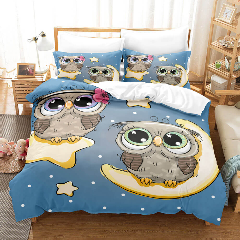 Hand-Painted Cartoon Owl Bedding Set Quilt Covers Without Filler (Online Order Only)