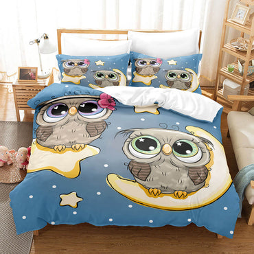 Hand-Painted Cartoon Owl Bedding Set Quilt Covers Without Filler (Online Order Only)