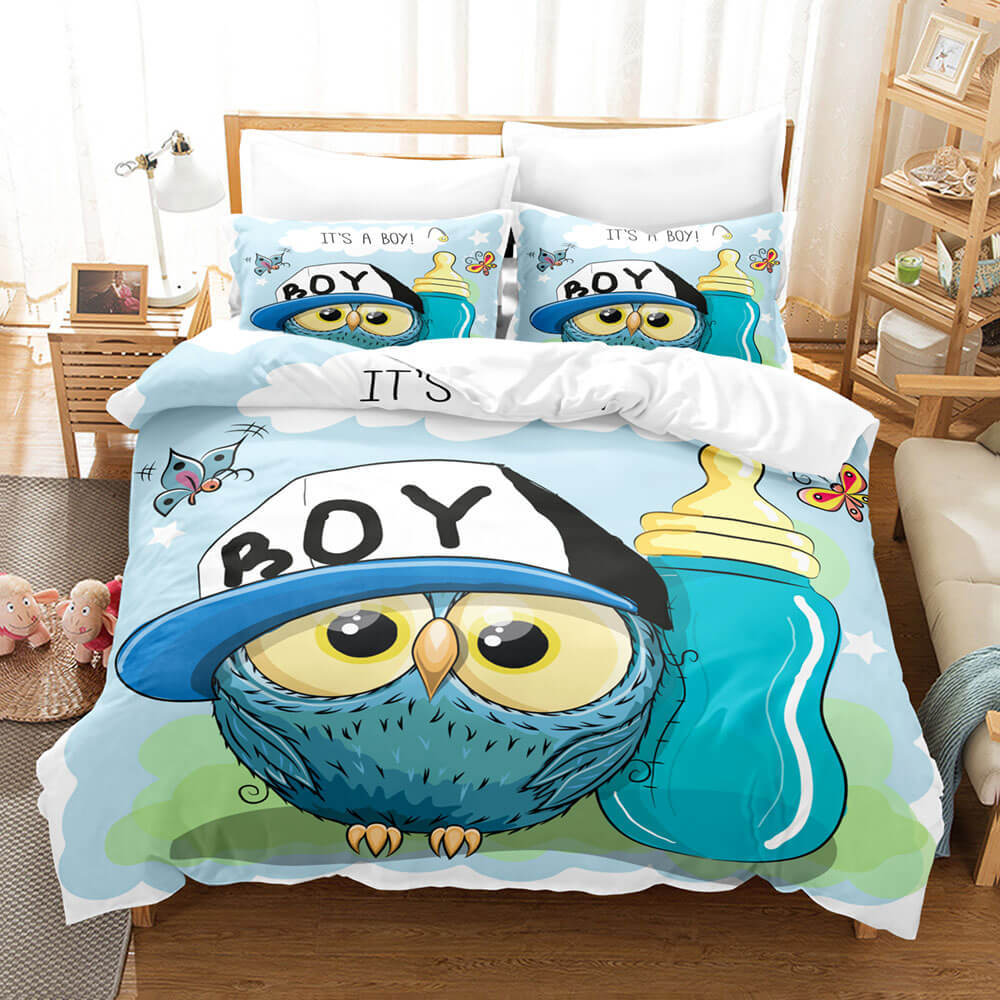 Hand-Painted Cartoon Owl Bedding Set Quilt Covers Without Filler (Online Order Only)
