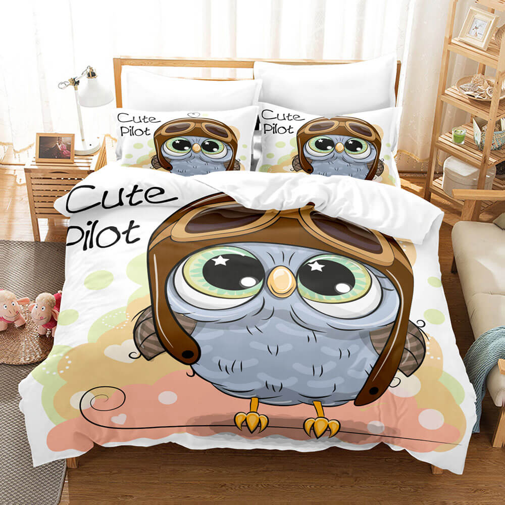 Hand-Painted Cartoon Owl Bedding Set Quilt Covers Without Filler (Online Order Only)