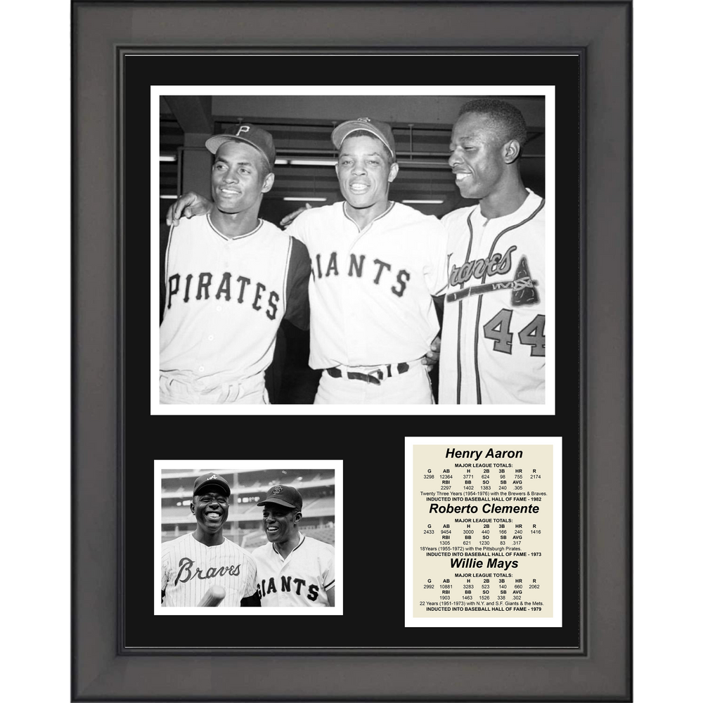 Framed Hank Aaron, Roberto Clemente & Willie Mays 11"x14" Baseball Three Photo Collage (ONLINE ORDER ONLY)