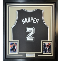 Framed Autographed/Signed Dylan Harper 35x39 San Antonio Black Basketball Jersey JSA COA (ONLINE ORDER ONLY)