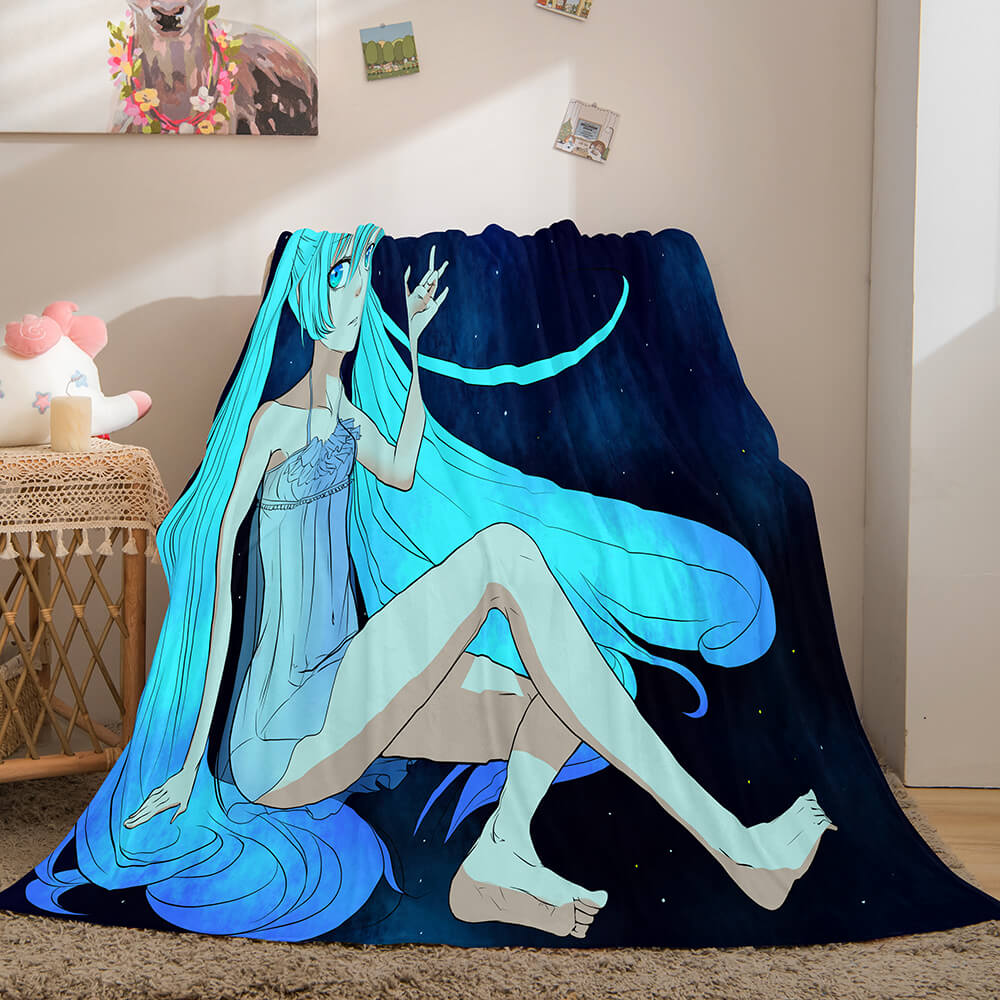 Hatsune Miku Cosplay Flannel Blanket Throw Soft Plush Bedding Sets (Online Order Only)