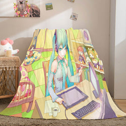 Hatsune Miku Cosplay Flannel Blanket Throw Soft Plush Bedding Sets (Online Order Only)