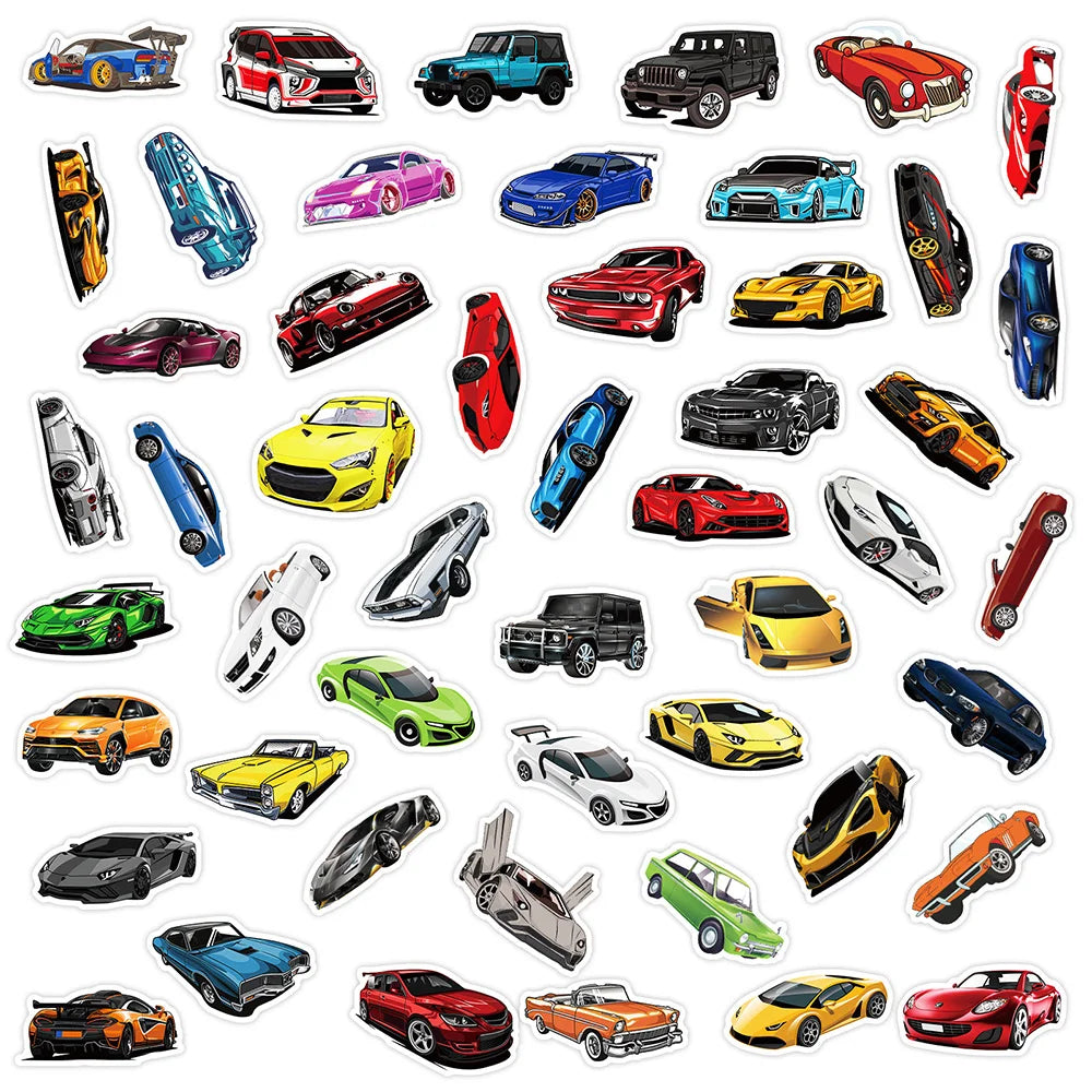 10/30/50/100PCS Retrofit Racing Sports Car Waterproof Stickers Cartoon Graffiti Decals Kids Toy Luggage Laptop Bike Car Sticker (ONLINE ORDER ONLY)