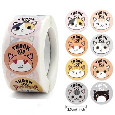 100-500PCS Cute Animal Children Stickers Thank You Stickers Decor Cat Frog Pig Circle Roll Seal Label Chrome Paper Gift Tag (ONLINE ORDER ONLY)
