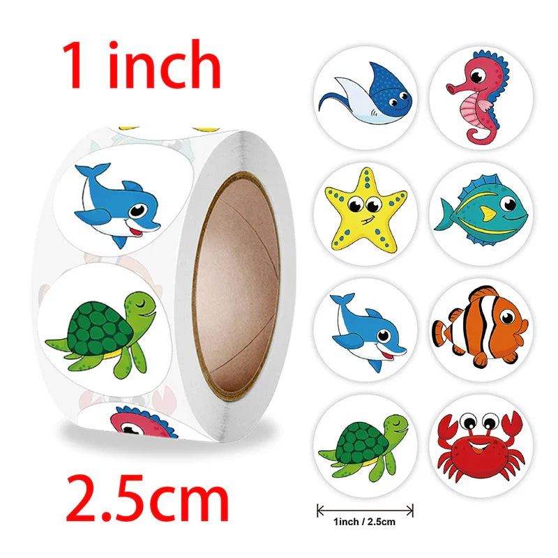 500/1000pcs Reward Stickers Children Kids Cartoon Zoo Farm Ocean Animals Learnging Euducation Scrapbook Sticker Roll Labels Gift (ONLINE ORDER ONLY)