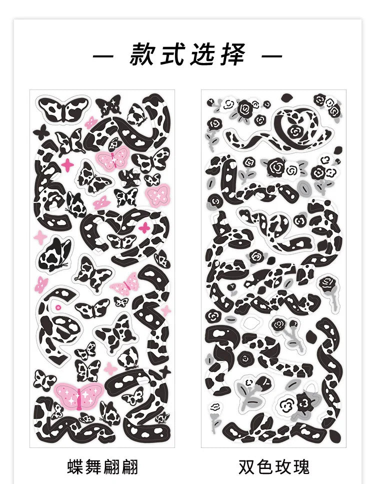 Kawaii Black White Cow Ribbon Stickers DIY Craft Scrapbooking Stick Label  Album Journal Planner Stationery Sticker (ONLINE ORDER ONLY)