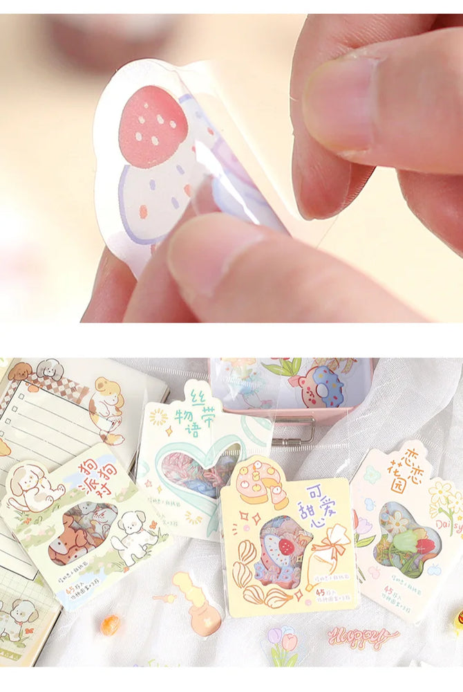 45pcs/pack Cute Flower Ribbon Decorative Stationery Stickers kawaii dog Scrapbooking DIY Diary Album Stick Lable (Online Order Only)