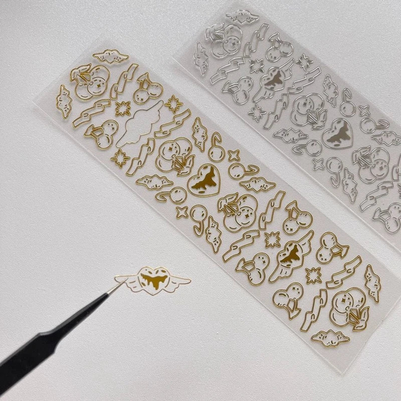 Gold Silver Butterfly Heart Cherry Series Stickers Korea Ins Hand Account Creative DIY Deco Material Stickers Stationery (ONLINE ORDER ONLY)
